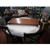 Image 3 : ROUND DINETTE TABLE W/4 WOOD FRAMED UPHOLSTERED CHAIRS W/LEAF