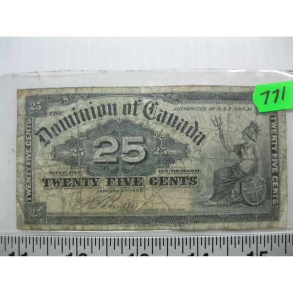 1900 DOMINION OF CANADA 25 CENT SHINPLASTER BILL