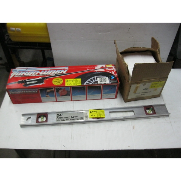 TURBO WASH BRUSH, 24" LEVEL & A BRAUN PERSONAL FAN