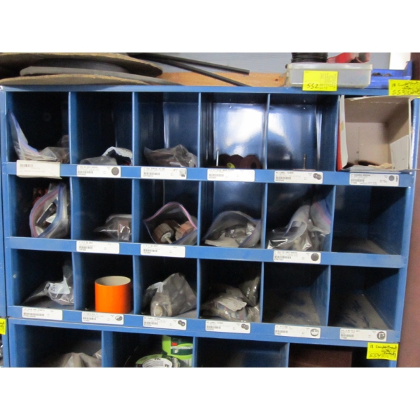 BLUE METAL 18 COMPARTMENT CABINET W/CONTENTS