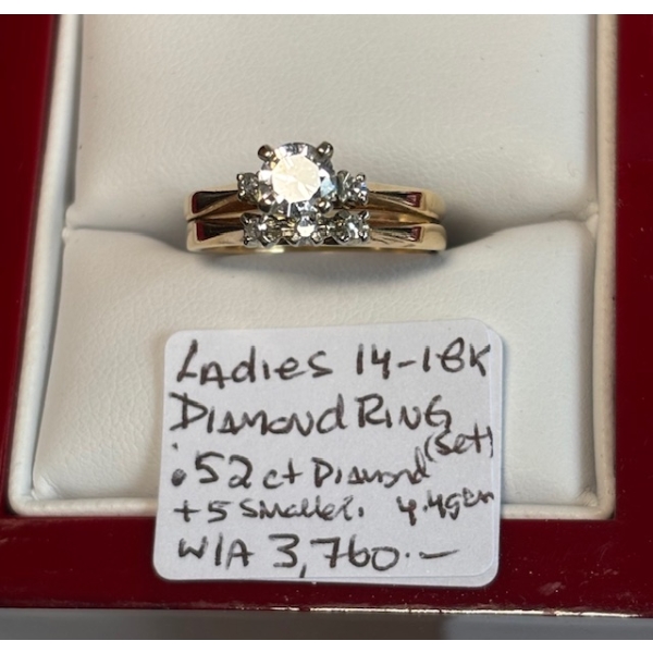 LADIES 14-18KT DIAMOND RING SET, .52CT DIAMOND W/A $3760, SZ 7