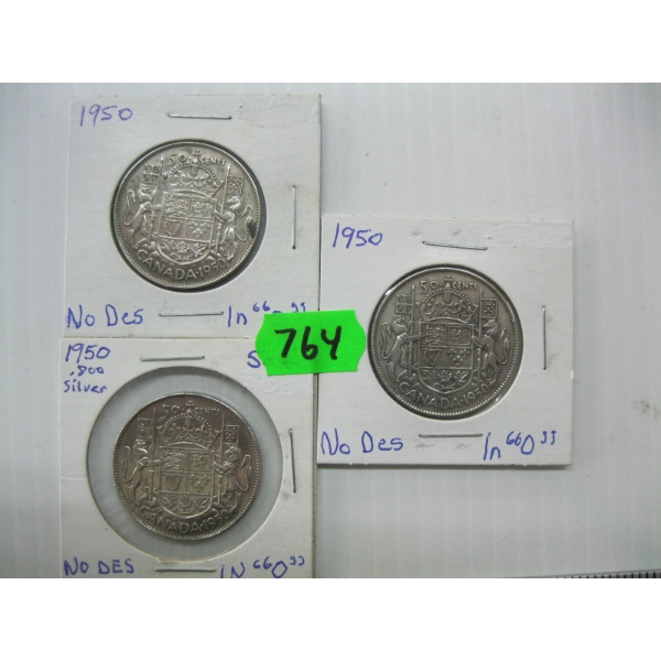 3 - 1950 CDN SILVER 50 CENT PIECES