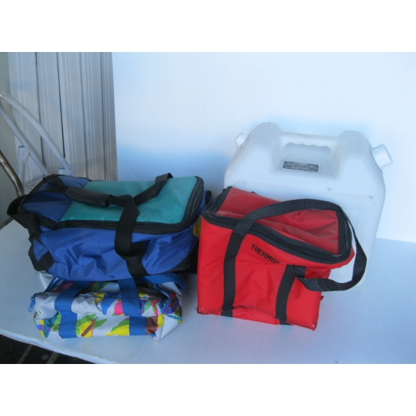 LOT OF MISC. - INSULATED COOLERS, WATER JUG, ETC.
