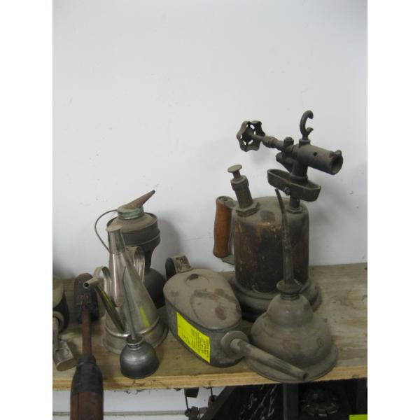 VINTAGE OIL CANS & TORCH