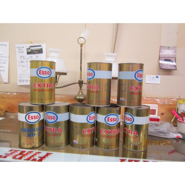 ESSO OIL TINS - 1 FULL, 7 EMPTY