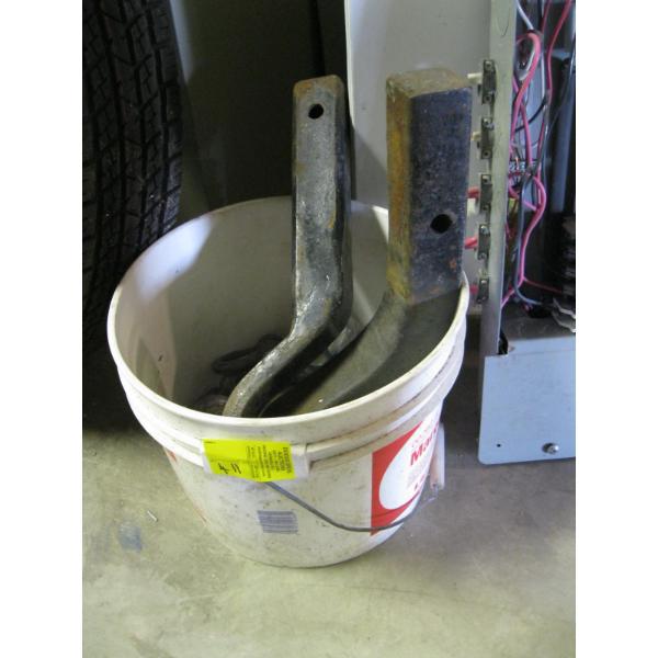 PAIL W/ASST. RECEIVER HITCHES, TRAILER BALLS, ETC.