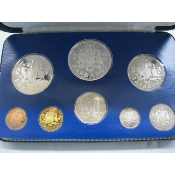 1978 PROOF COIN SET OF THE BARBADOS - SOME COINS .925 & .800 SILVER