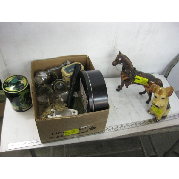 CHALKWARE DOG, COPPER HORSE, TIN, ETC.