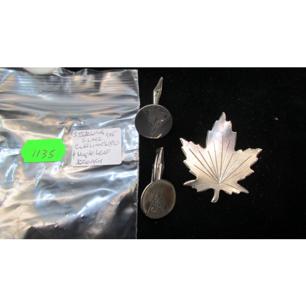 STERLING SILVER .925 CUFFLINKS & MAPLE LEAF BROACH