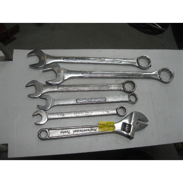 LG. CRESCENT WRENCH & 5 LG. WRENCHES