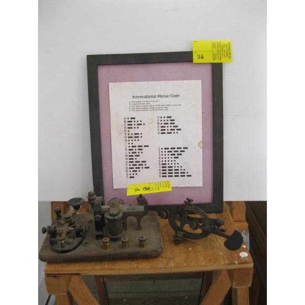 2 MORSE CODE TELEGRAPH KEYS & A FRAMED MORSE CODE LEGEND