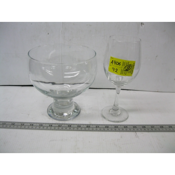 ETCHED LG. WINEGLASS & LG. GLASS BOWL