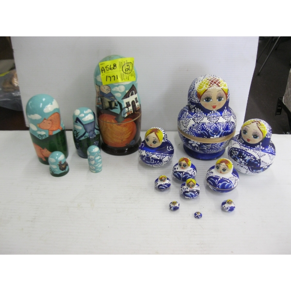 2 WOODEN NESTING DOLL SETS