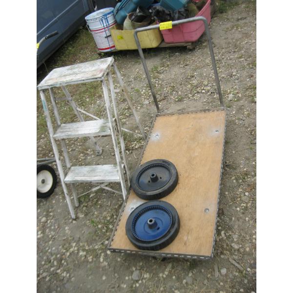 SM. 3 STEP LADDER & 4 WHEEL CART - 2 WHEELS