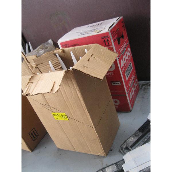 1 BOX  OF 4000 SUB FLOOR ADHESIVE & 1 BOX OF ASST. FIRE STOP, ETC.