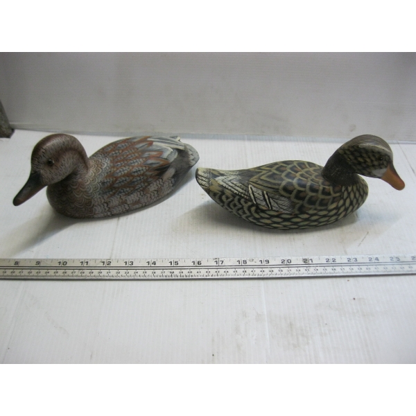 2 PAINTED, CARVED DUCK FIGURINES