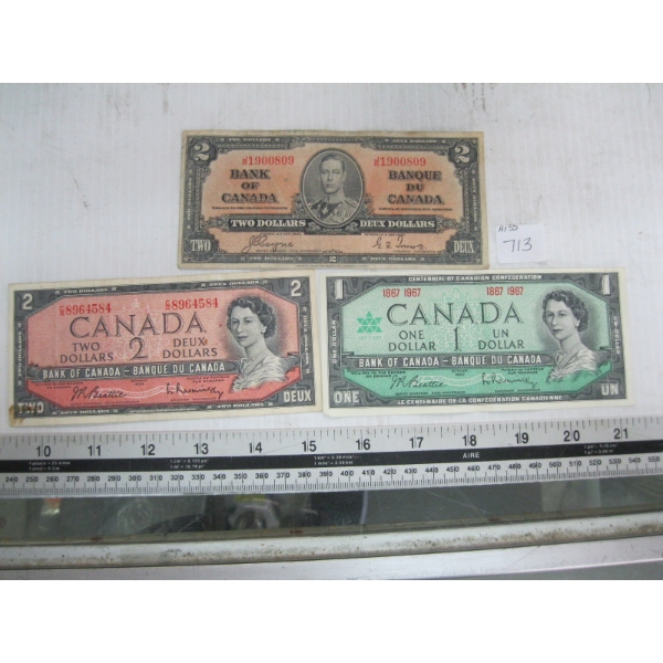 1967 - $1 BILL, 1937 - $2 BILL, 1954 - $2 BILL