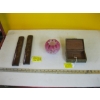 Image 1 : CHINESE CALLIGRAPHY WRIST RESTS, CHINESE VINTAGE BRASS BOX & VICTORIA SATIN GLASS VASE