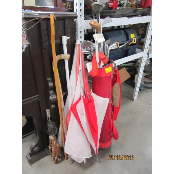 MISC. GOLF CLUBS, UMBRELLAS, WALKING STICKS, ETC.
