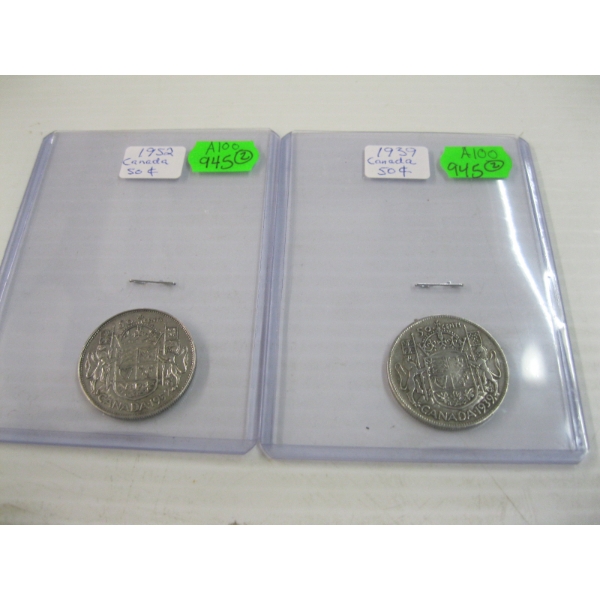 1952 & 1939 CDN 50 CENT COINS