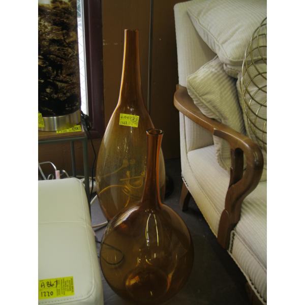 2 AMBER LG. GLASS ZELLER VASES