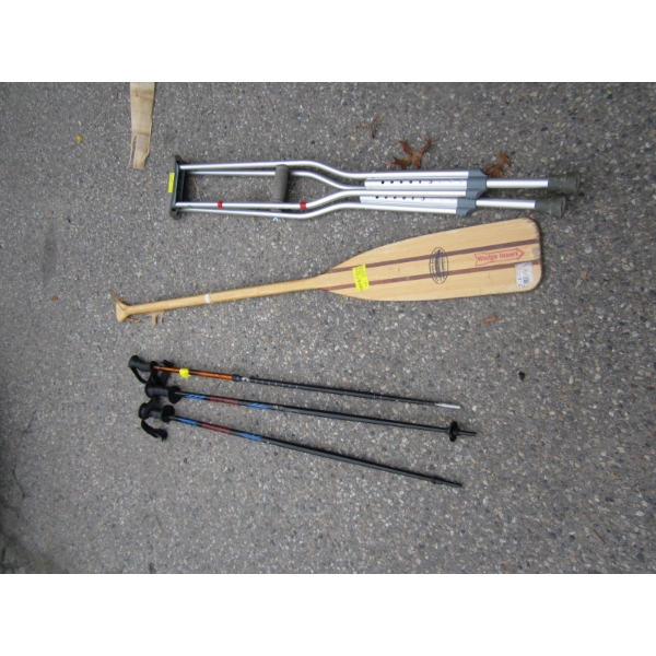 LONG PADDLE, 3 POLES & PAIR OF CRUTCHES