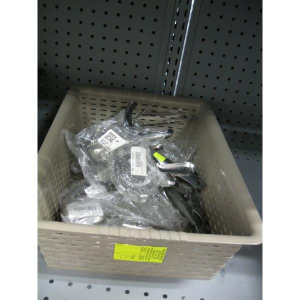 PLASTIC CONTAINER W/ASST. BAR TOOLS, SQUEEZERS, ETC.