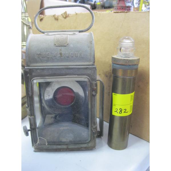 BRASS LIFEJACKET SAFETY LIGHT & VINTAGE RAILWAY LANTERN