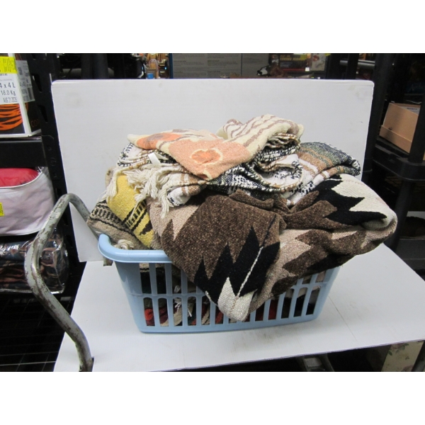 BASKET W/ASST. BLANKETS, ETC.