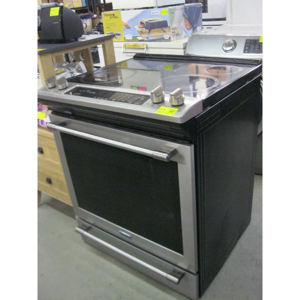 MAYTAG STAINLESS & BLACK FLAT TOP STOVE
