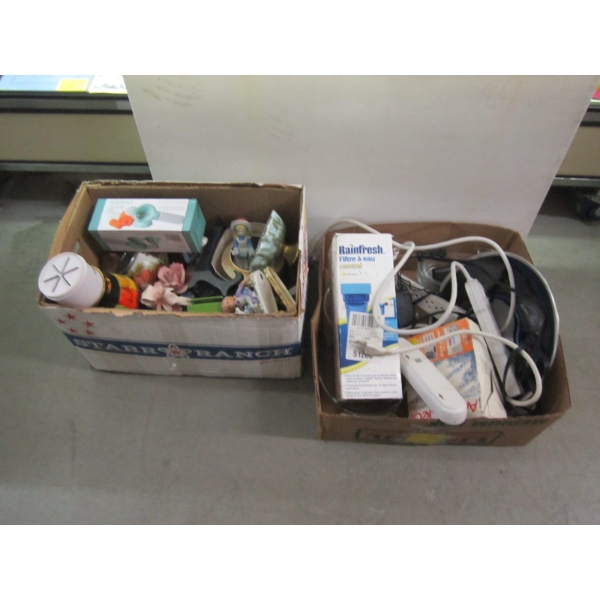 2 BOXES OF MISC. WATER FILTERS, POWER BARS, VASES, ETC.