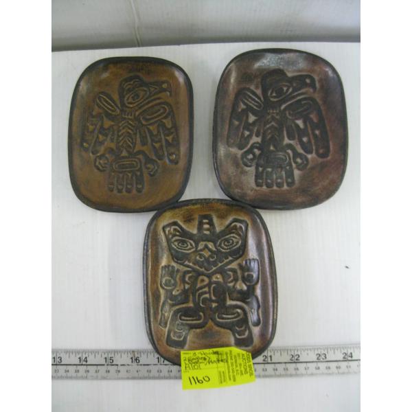 3 HAIDA PLATES, HANDMADE IN BC - 2 EAGLES, 1 BEAR