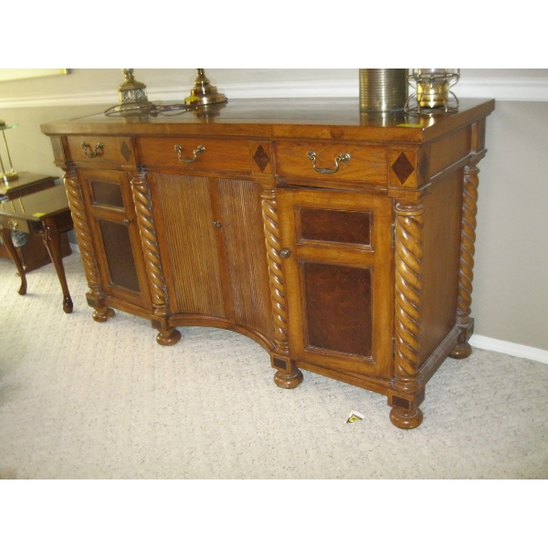 LG. MARBLE INLAID TOP SIDEBOARD - 3 DRAWERS, 4 DOORS