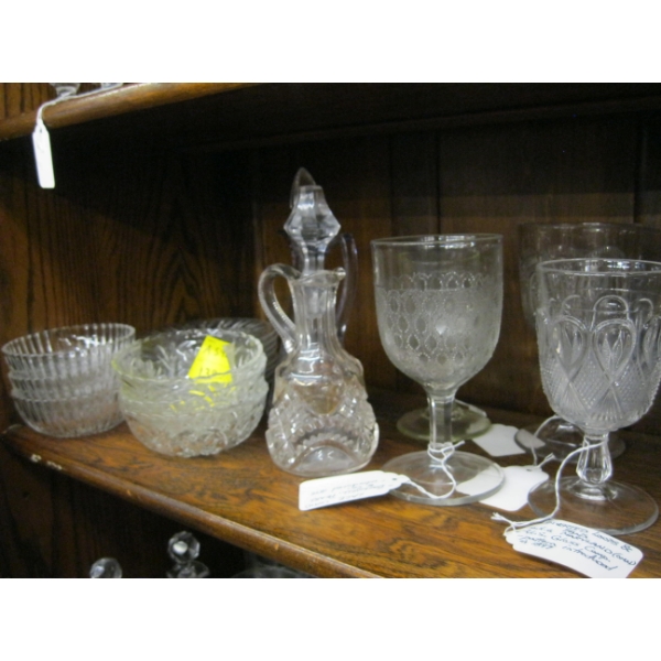 ASST. VINTAGE GLASSWARE - GOBLETS, DESSERT BOWLS, PLATES, ETC.