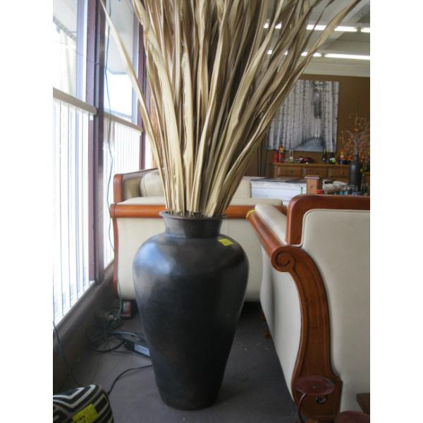 LG. CERAMIC VASE W/DECORATIVE REEDS