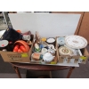 Image 1 : 3 BOXES OF MISC. PLATES, WOODEN BOWLS, CHINA DISHES, ETC.