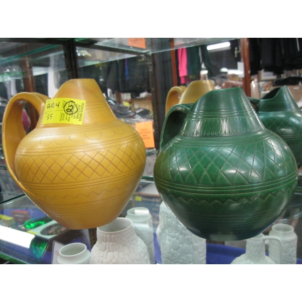 WILHELM KAGEL GREEN & YELLOW POTTERY VASES