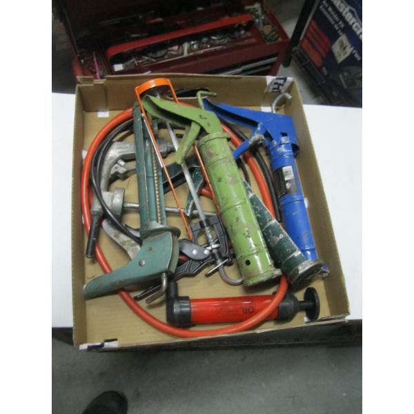 ASST. CAULKING GUNS, OIL PUMP, ETC.