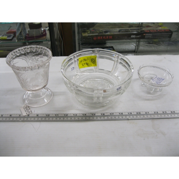 3 PIECES OF VINTAGE GLASSWARE