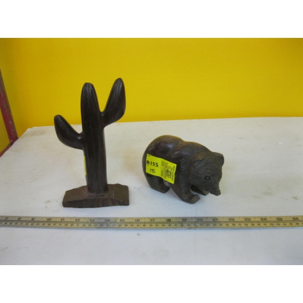 2 IRONWOOD FIGURINES - BEAR & CACTUS