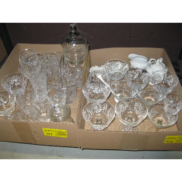 2 BOXES OF ASST. CRYSTAL GLASSES, ETC.