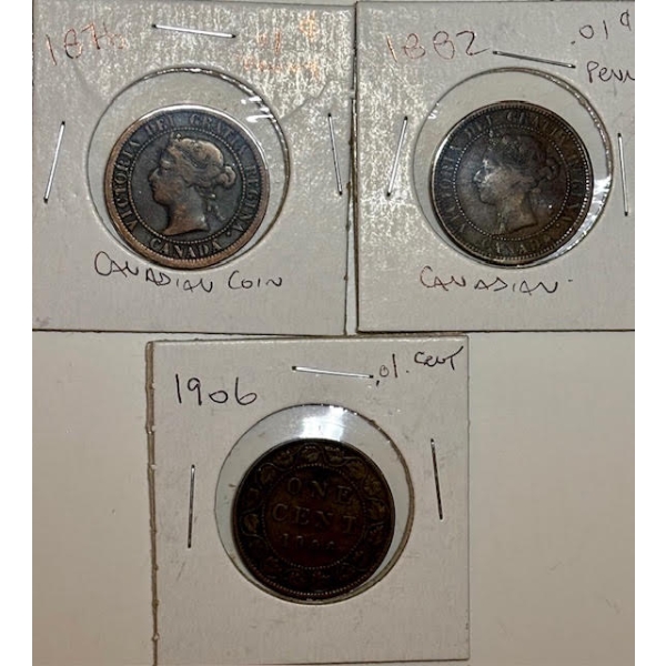 1876, 1882 & 1906 CDN 1 CENT COINS