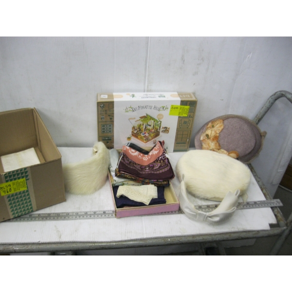 MISC. VINTAGE HAT, SILK SCARVES, ETC.