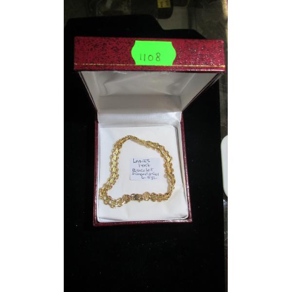 LADIES 14KT BRACELET, STAMPED ITALY, 6.5 GRAMS