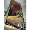 Image 3 : WOODEN TOTE & PLASTIC BIN W/MISC. CONTENTS