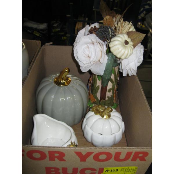 2 BOXES OF MISC. DECORATIVE PIECES, LG. STEIN, ETC.