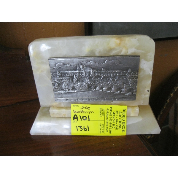 PRAGUE, CZECH 1948, PLAQUE W/MARBLE STAND