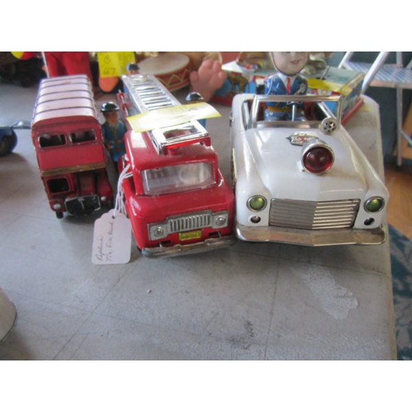 3 METAL TOYS - POLICE CAR, FIRE TRUCK & BUS
