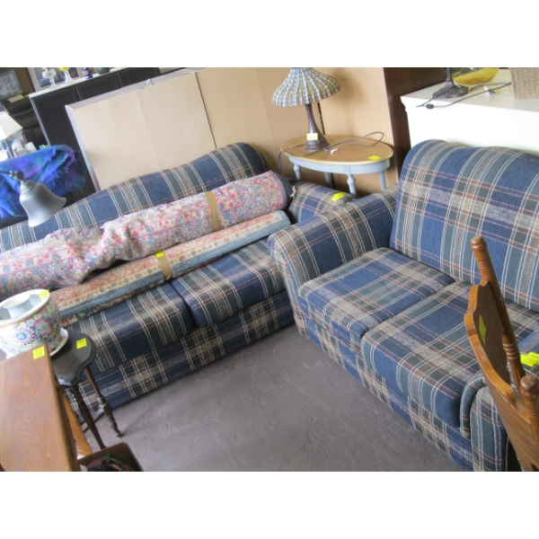 MATCHING BLUE & GOLD SOFA & LOVESEAT