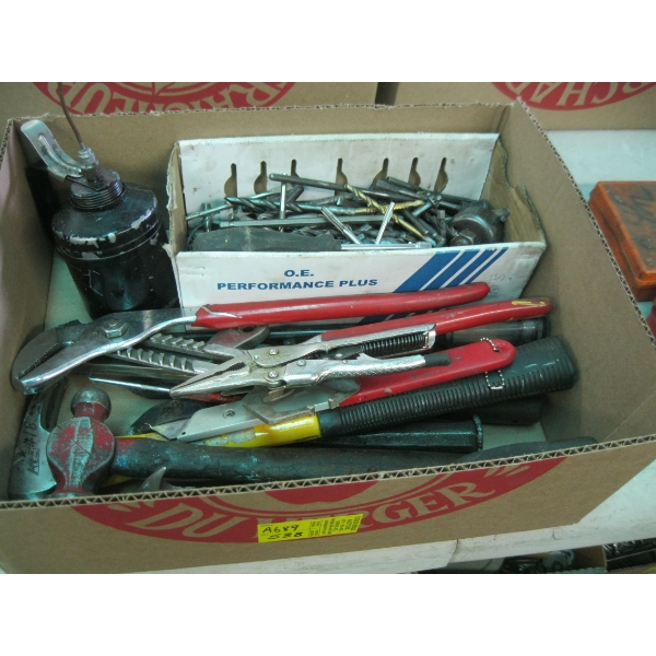 ASST. HAMMERS, WATER PUMP PLIERS, DRILL BITS, ETC.